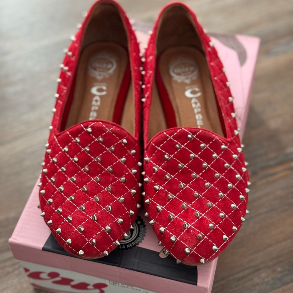 Jeffrey Campbell Red Studded Loafers